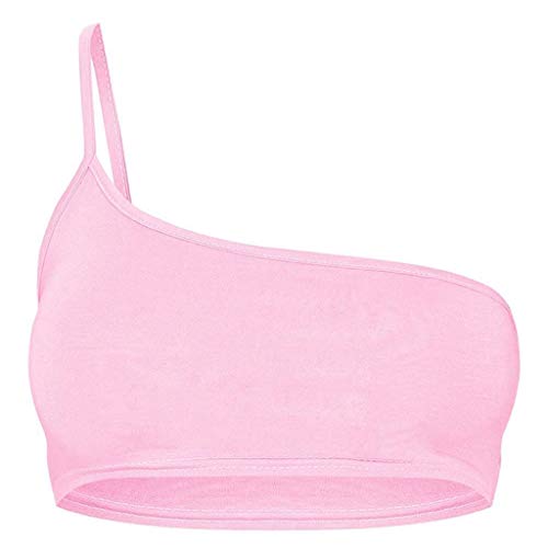 Yxiudeyyr Sexy Womens One Shoulder Strappy Camisole Stretchy Bralet Plain Crop Vest Bra Top Pink