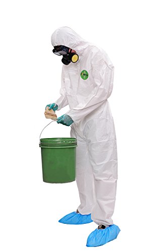Raygard 5 Pack White Protective Disposable Microporous Coveralls 30203 Breathable Suit with Hood, Elastic Cuffs and Zip Front Opening(2X-Large)