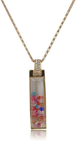 Living Memory Floating Charm Colorful Rhinestone Gem CZ Crystal Steel Chain Long Pendant Necklace