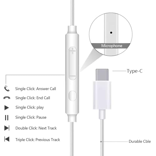 2 Pack USB C Headphones,Type C Headphones Wired In Ear Earbuds With Mic & Volume Control for iPhone 17/16/15,iPad,Samsung Galaxy S25/S24/S23/S22/S21,Pixel 7/6,Huawei Google