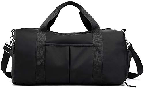 Sports Gym Bag Travel Duffel Bags with Dry Wet Pocket & Shoes Compartment for Women and Men (Black)