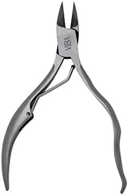 Viba Professional Stainless Steel Toenail Nippers for Thick/Ingrown Nails. Suitable for Podiatrists. Ultra-Thin, Curved Cutting Jaw with Safety Cap. Wavy Handle, Wire Spring with Roller (Matte Chrome)