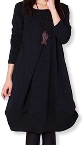 Eriira Women’s Dress Tunic, A-Line, Solid Color, Long Sleeve, Knee Length, Round Neck, Flattering – blk