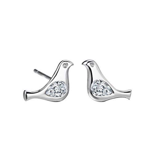 QIAMNI 925 Sterling Silver Pigeon Bird Stud Earrings For Women With Clear White Crystal Piercing Anti-allergy Casual Bijoux