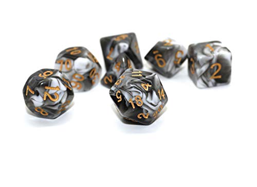HD DND Dice White Black RPG Polyhedral Dice Set Fit Dungeons and Dragons(D&D) Pathfinder Role Playing Games 7 Dice Set with Dice Bag