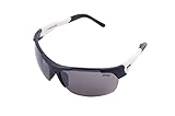 1602 Pugs 100% UV Sports Sunglasses, Semi-rimless High-Performance with Fully Adjustable Ear Tips (Black, White and Gray Frame, Black Lens)