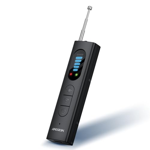 AMOROM 5 in 1 Hidden Camera Detectors, GPS Tracker Finder with 5 Modes, Anti-Theft, Flashlight, Spy Camera Detector for Travel/Hotel/Car/Bathroom, Black