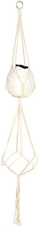 Hylotele Macrame Double Plant Hanger Indoor Outdoor 2 Tier Flower Pot Hanging Planter Basket Cotton Rope 4 Legs 47 Inch
