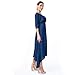 Sirhao Boho Maxi Dress Midi Dress Solid Color 2/3 Sleeve Dress Closing Split Navy Blue with Earrings