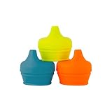 Boon Snug Silicone Sippy Lids, Blue/Orange/Green (Pack of 3)