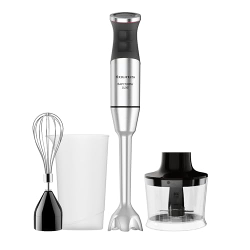 – Batidora de Mano 1500W | 20 velocidades + TURBO| Cuchillas Inox| Campana Antisalpicaduras| Ergonómica| Libre BPA| Apta Lavavajillas| Pica Hielo | 3 Accesorios