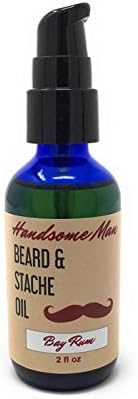Handsome Man Beard Oil for Men - Soft, Smooth, Manageable Care for Beards and Mustaches - Natural Beard Growth Oil and Beard Conditioner, Softener, Moisturizer - FREE Sample Soap (Bay Rum)