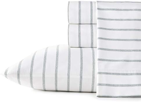 Stone Cottage - King Sheets, Cotton Percale Bedding Set, Crisp & Cool Home Decor (Trenton Stripe Green, 4 pcs, King)