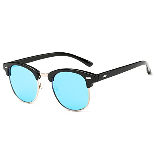 Clubmaster semi-rimless frame designer blue mirrored polarized le…