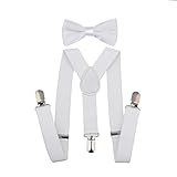 FSLESI Baby Suspenders and Bow Tie Set (Elastic Adjustable--Fits Baby to Toddler) (White)