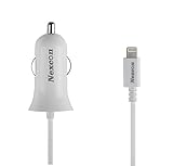 Car Charger, Nexcon Apple MFi Certified 2.4A Lightning Car Charger with Integrated Built-in Apple 8-Pin Coiled Cord for iPhone 7 6 6S Plus 5S 5C 5 SE iPad Pro Air 2 mini 4/3 iPod 5 iPod Nano, White