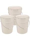 Living Whole Foods 5 Gallon White Bucket & Lid - Set of 3 - Durable 90 Mil All Purpose Pail - Food Grade - Contains No BPA Plastic