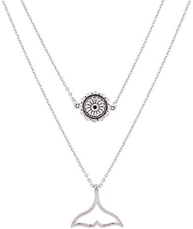 Boho Layered Necklace Flower Fishtail Pendant Double Layer Chain Choker for Women Jewelry Gift