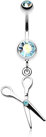 Scissor Sparkle Belly Ring (Aqua/Aurora Borealis)