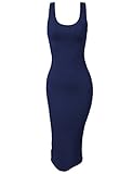 Basic Casual Stretchy Slim Fit Sleeveless Double Scoop Neck Midi Dresses