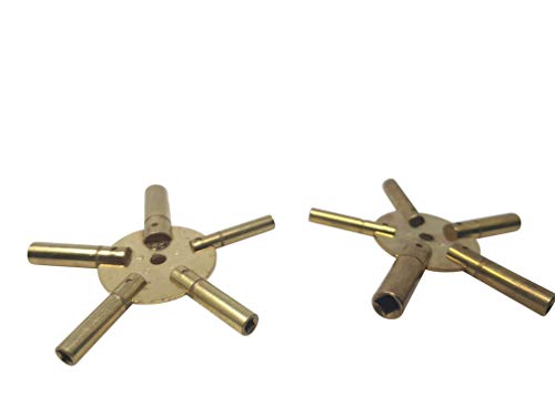 Set of 2 Clock Winding Keys - All Sizes Brass Spider Star Pair - Odd and Even - Thumbnail 2