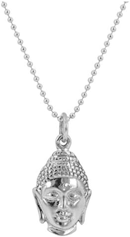 Double Sided Buddha Head Pendant in Sterling Silver on 18" Rhodium Plated Sterling Silver Bead Chain, #7379