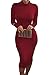 Pink Queen Winter Dresses for Women Turtleneck Longsleeve Knee Length Bodycon Midi Sexy Holiday Dress S Dark Red