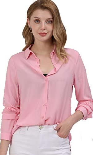 Dressy Blouses for Women Fashion, Casual Long Sleeve Button Down Shirts Tops(Pink,XX-Large)