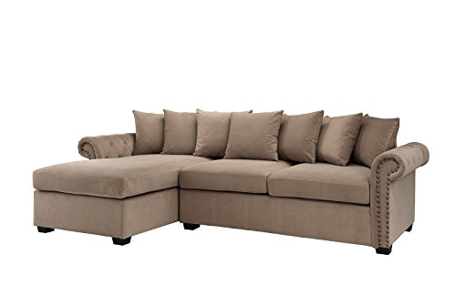 Modern Large Tufted Velvet Sectional Sofa, Scroll Arm L-Shape Couch (Brown)