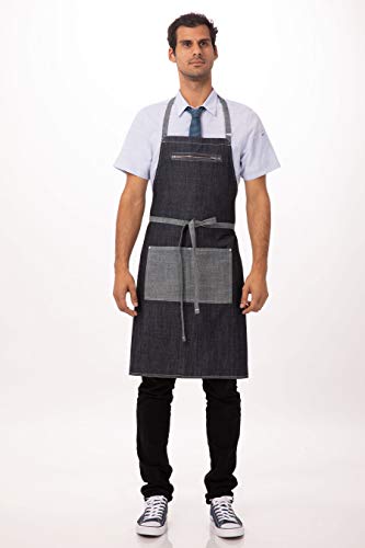 Chef Works Unisex Manhattan Bib Apron, Indigo Blue, One Size