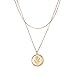 Feximzl 14K Gold Plated Rose Flower Coin Necklace for Women Dainty Handmade Fill Carved Pendant Chain Minimalist Jewelry Mothers Day Jewelry Gift (2 Layer Rose Flower)