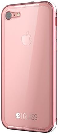 SwitchEasy Aluminum Metal Bumper GLASS Case with Air Barrier Touchless Design for Jet Black iPhone, iPhone 7 (Rose Gold)