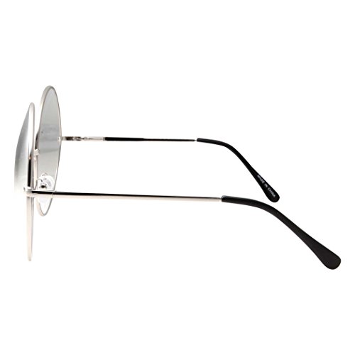 XXL Super Oversized Fashion Glasses Round Circle Frame Clear Lens Silver