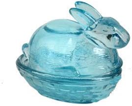 Northeast Home Goods Glass Easter Bunny Candy Box (Blue)