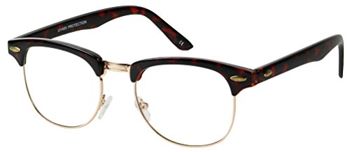 Basik Eyewear - Classic Half Frame Clear Lens Vintage Clubmaster Retro Eye Glasses (Tortoise, 137)