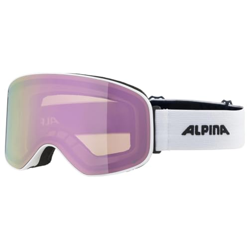 ALPINA SLOPE Q-LITE - verspiegelte, kontrastverstärkende OTG Skibrille mit 100% UV-Schutz für Erwachsene - white matt/rose - one size