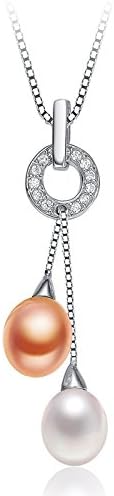 Stylish Sterling Silver C Z High-lustre 2-colors 8mm Freashwater Pearl Adjustable Pendant Necklace