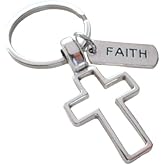 Cross Charm Keychain with Word Tag Charm, Religious Keychain