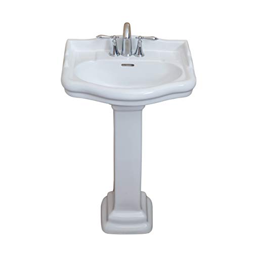 Fine Fixtures, Roosevelt White Pedestal Sink - 22 Inch Vitreous China Ceramic Material (4 Inch Faucet Spread Hole)