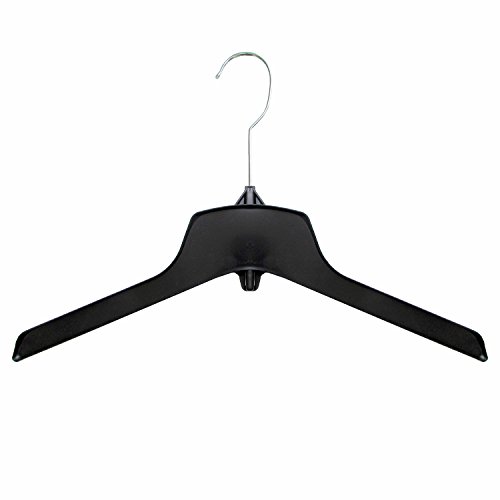 Hanger Central Recycled Heavy Duty Plastic Coat Hangers with Long Polished Metal Swivel Hooks Outerwear Hangers, 15 Inch, Black, 50 Pack