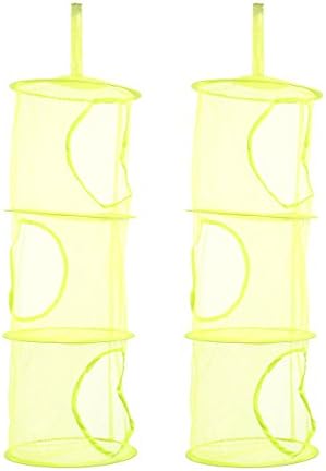 TIRSU Mesh Hanging Storage Organizer toy storage space saver bags 3 Compartments for kid room green 2pieces lz0001-green-3tr