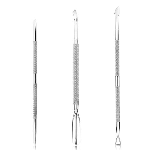 Cuticle Pusher Acetone&Nail polish remover Stainless Steel professional 3pcs set cuticle scraper Fingernails and ToenailsÂ Clean manicure tools silver Cuticle care for women and girl