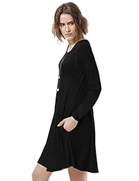 BELAROI - Vestido de manga larga para mujer, estilo casual, flotante, con bolsillo, talla grande, longitud de la rodilla