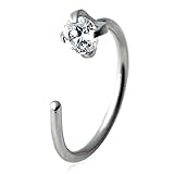 Ruifan 20G 8mm Stainless Steel 3mm Clear Round Cubic Zirconia CZ Nose Stud Nose Hoop Earring Ring Body Jewelry Piercing