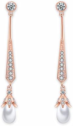 Odette Slender Cubic Zirconia Vintage Dangle Earrings with Freshwater Pearl Drops for Brides or Weddings