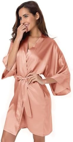 amazon satin dressing gown Tmoyzq Women's Silky Satin Robes 3/4 Sleeve Lace Trim Kimono Bathrobe Bride Bridesmaids Wedding Party Getting Ready Dressing Gowns Sleepwear