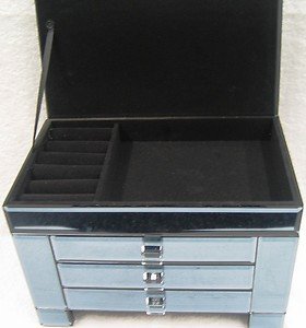 Womens Ladies Jewellery Box Extra Large 3 Drawer Box Tinted Flip