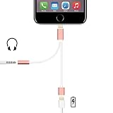 TiehnomTM 2 in 1 Lightning to 3.5 mm Headphone Jack Adapter With Charger Port for Iphone 7 7plus 6/6s/6 plus 5/5s ipod ipad (Rose Gold)