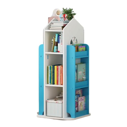 Kids Rotating Bookcase 360° Spin, 3-Tier Interactive Bookshelf for Children's Room, Playroom Corner, Floor Standing Organizer for Toys & Books, Living Room, Study (Blue)