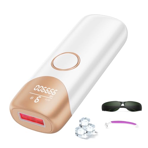 IPL Devices Hair Removal with Cooling Function, Laser Hair Removal with 9 Adjustable Energy Levels, 999900 Flashes & 600 NM Red Light, IPL Hair Removal Device for Women & Men, Face, White